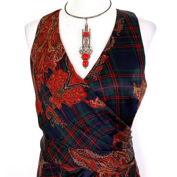 Lauren Ralph Lauren Dresses & Skirts - LAUREN Ralph Lauren  Silk Paisley and Plaid Faux Wrap Dress Size 10